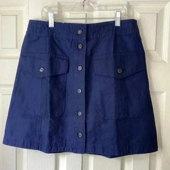 Banana Republic NWT Skirt Women’s 10 Navy Blue Front Button Linen Blend Mini - Picture 1 of 11